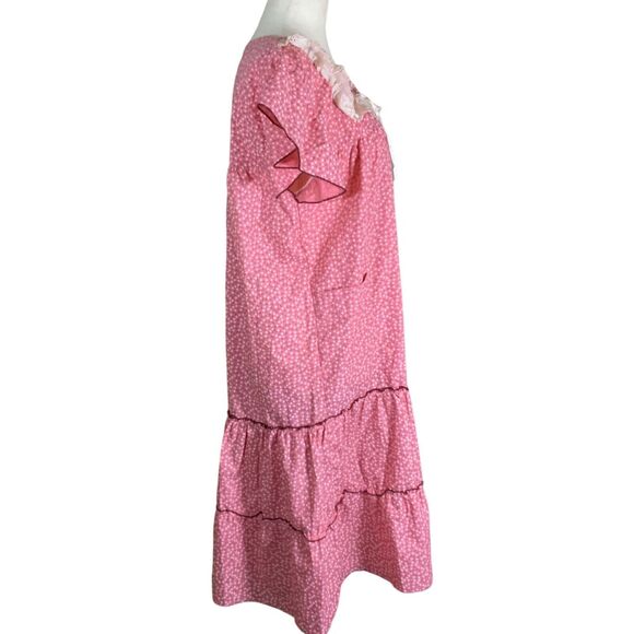Lando Vintage Pink Ruffled Floral Nightgown Lace Trim & Button Front - Picture 2 of 7